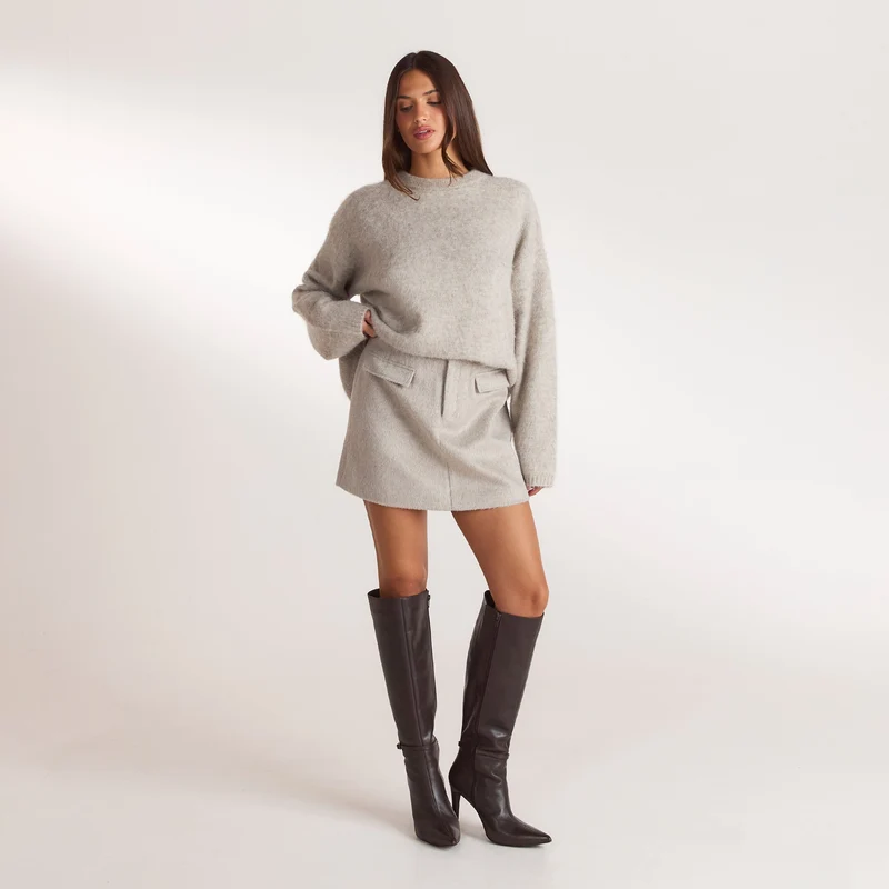 Mini-Jupe Tissée - Gris Chaud
