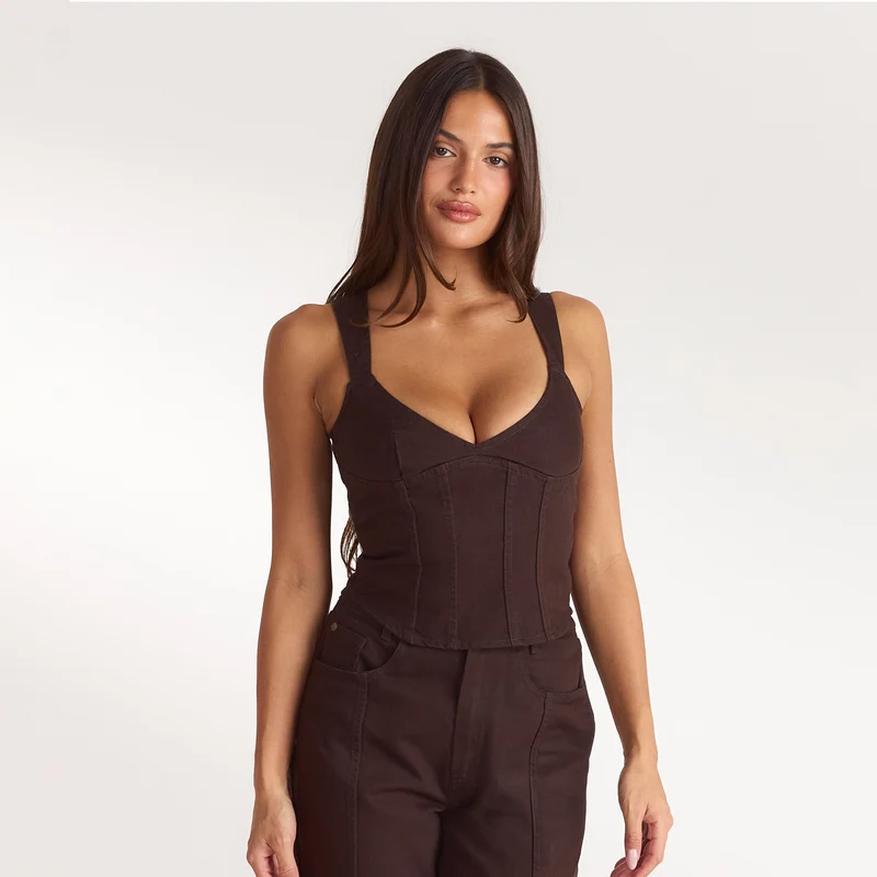 Top Corset en Denim - Chocolat