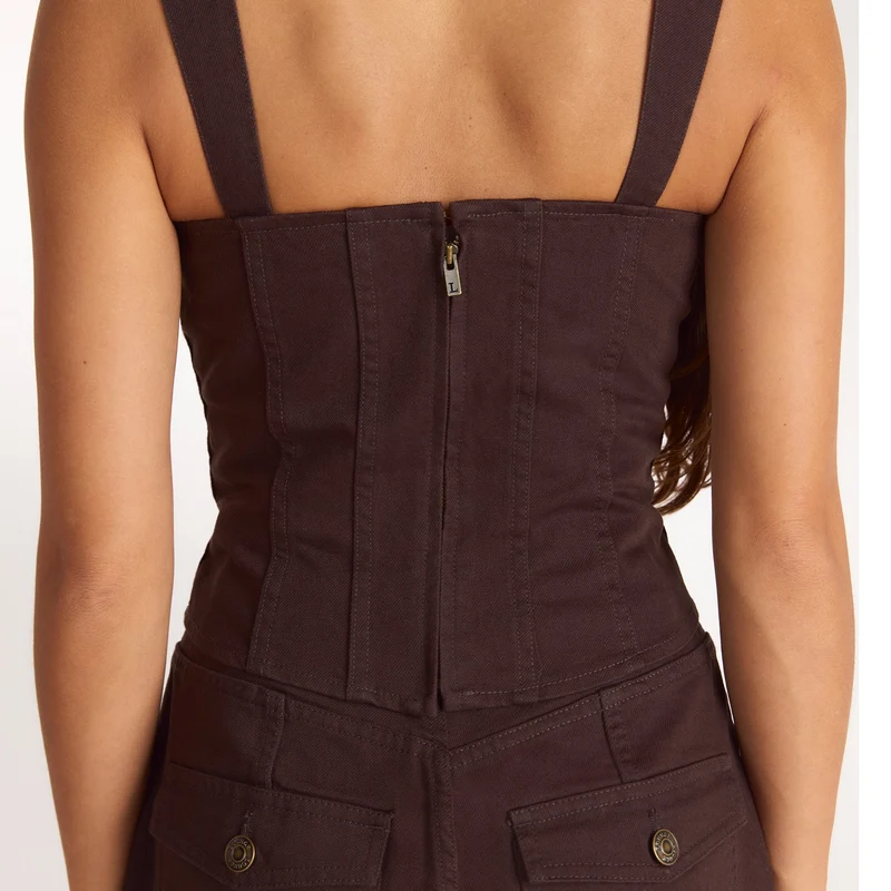 Top Corset en Denim - Chocolat