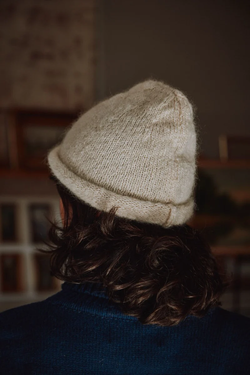 MARION Roll-Up Beanie in Mohair Wool - Off-White