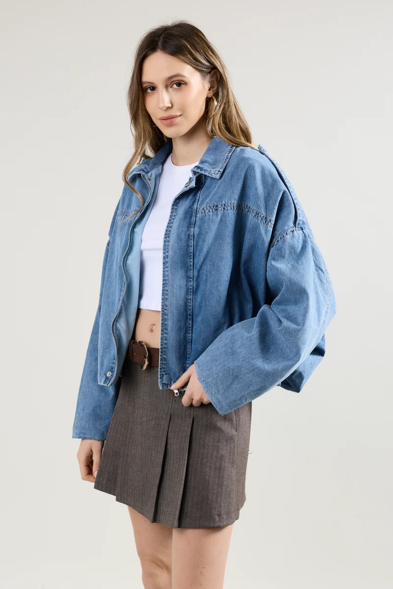 Blouson Zippé Oversize Denim Brut