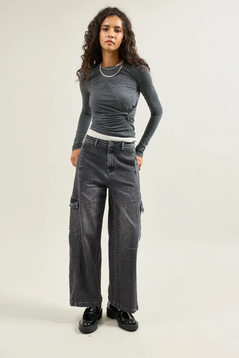 Pantalon Cargo Taille Haute Coupe Droite