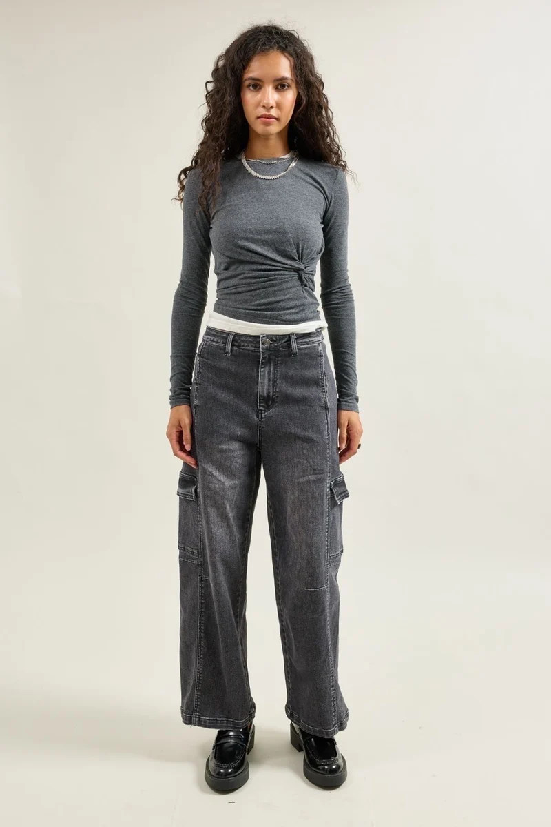 Pantalon Cargo Taille Haute Coupe Droite