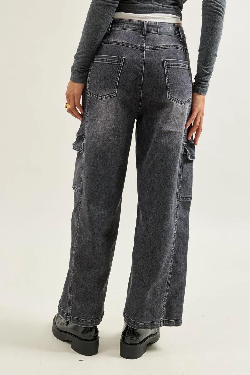 Pantalon Cargo Taille Haute Coupe Droite