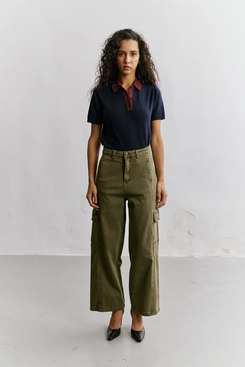 Pantalon Cargo Taille Haute Coupe Droite