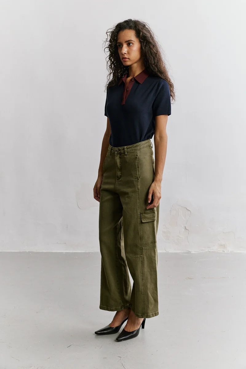 Pantalon Cargo Taille Haute Coupe Droite