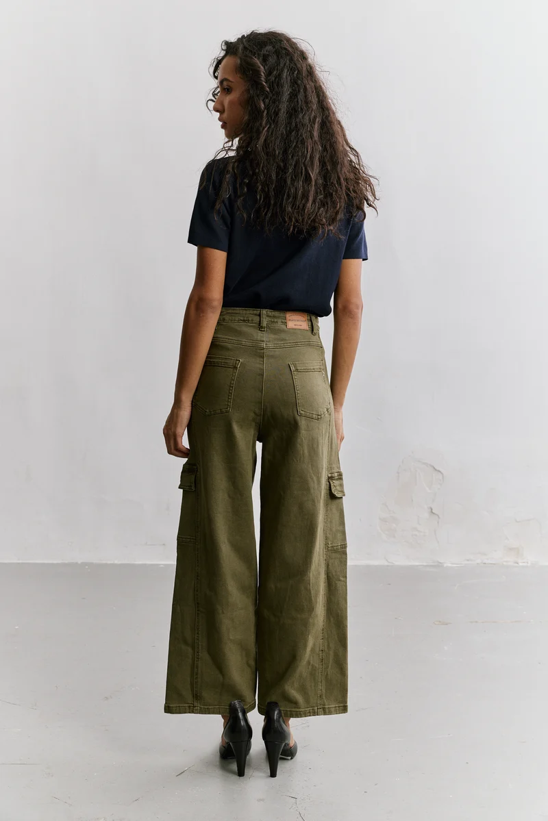 Pantalon Cargo Taille Haute Coupe Droite