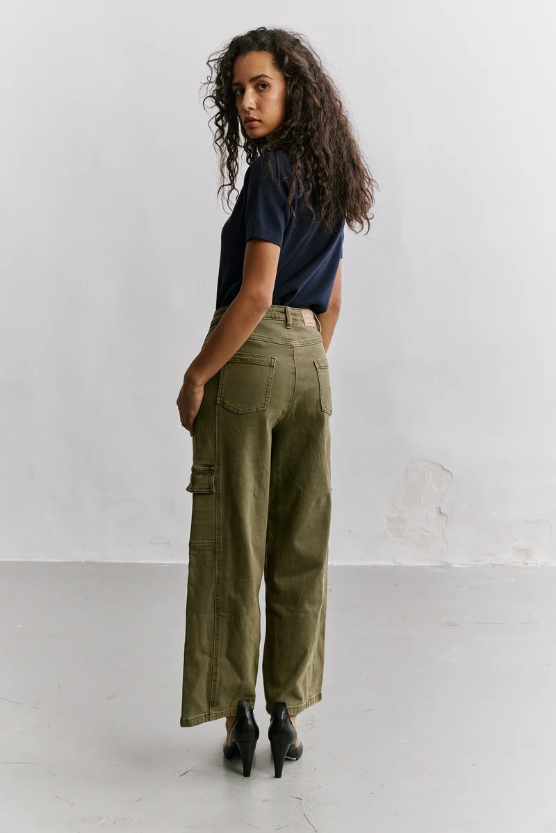 Pantalon Cargo Taille Haute Coupe Droite