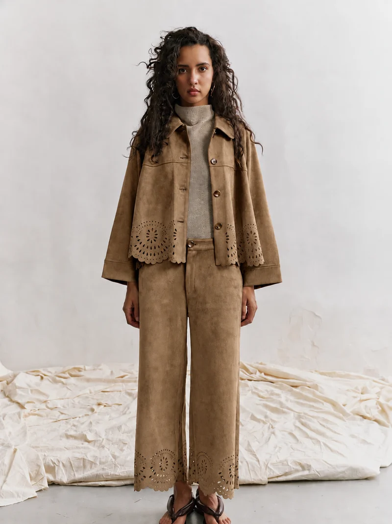 Veste Courte Velours Ourlet Ajouré