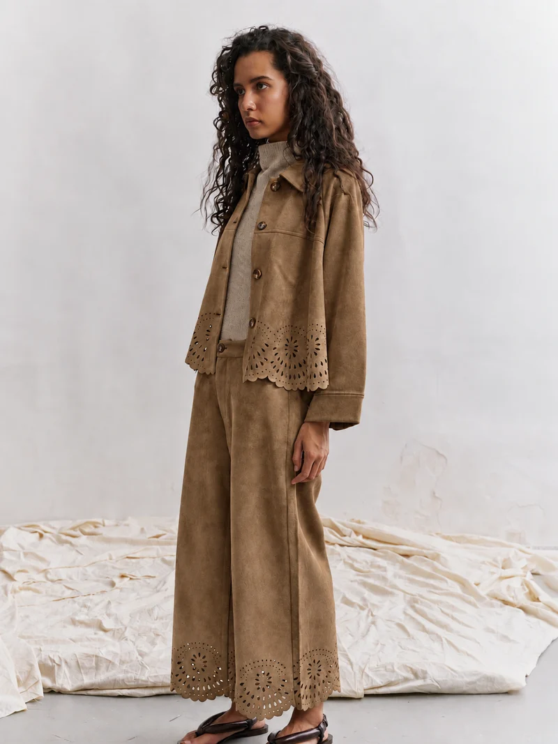 Veste Courte Velours Ourlet Ajouré