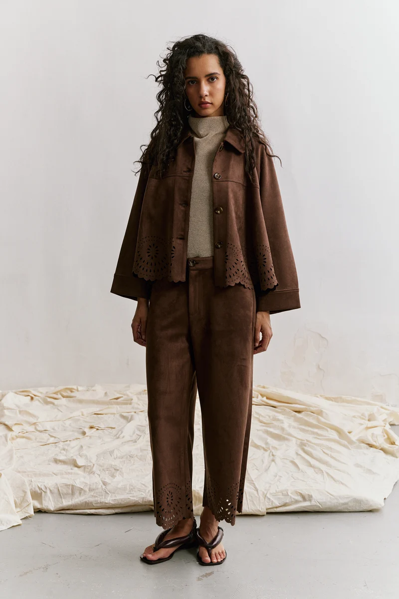 Pantalon Droit Velours Ourlet Ajouré