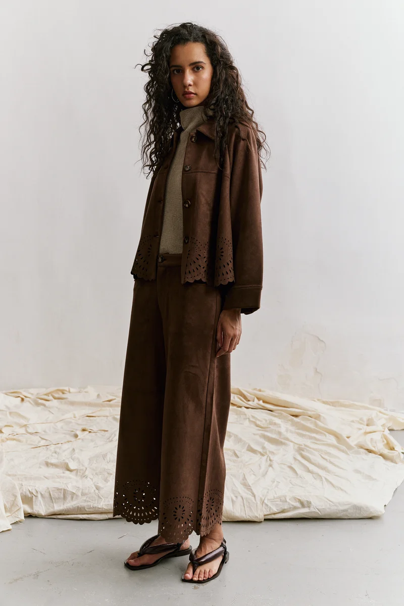 Pantalon Droit Velours Ourlet Ajouré