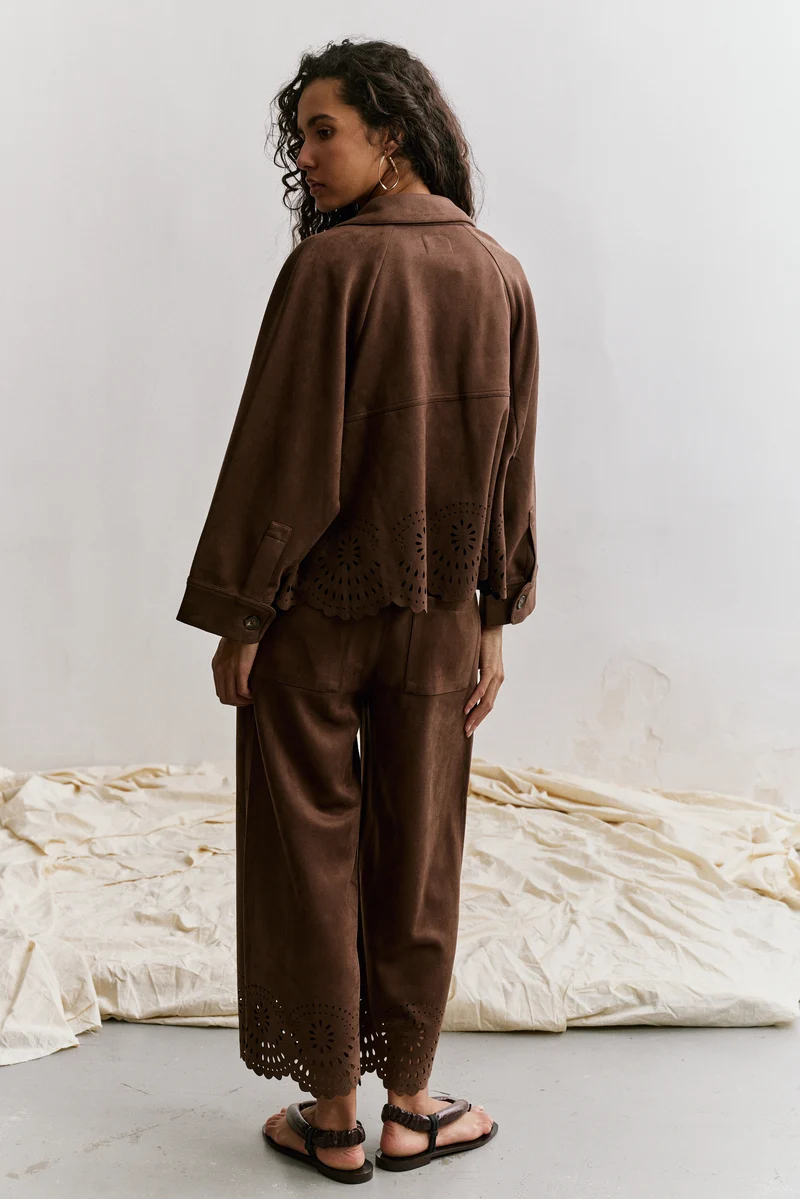 Pantalon Droit Velours Ourlet Ajouré