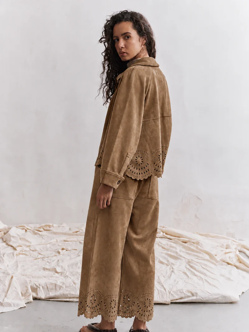 Pantalon Droit Velours Ourlet Ajouré