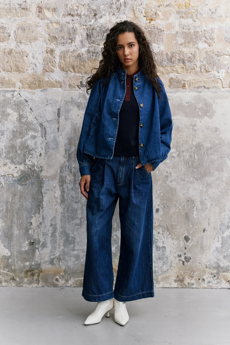 Jupe-Culotte en Jean Brut à Plis