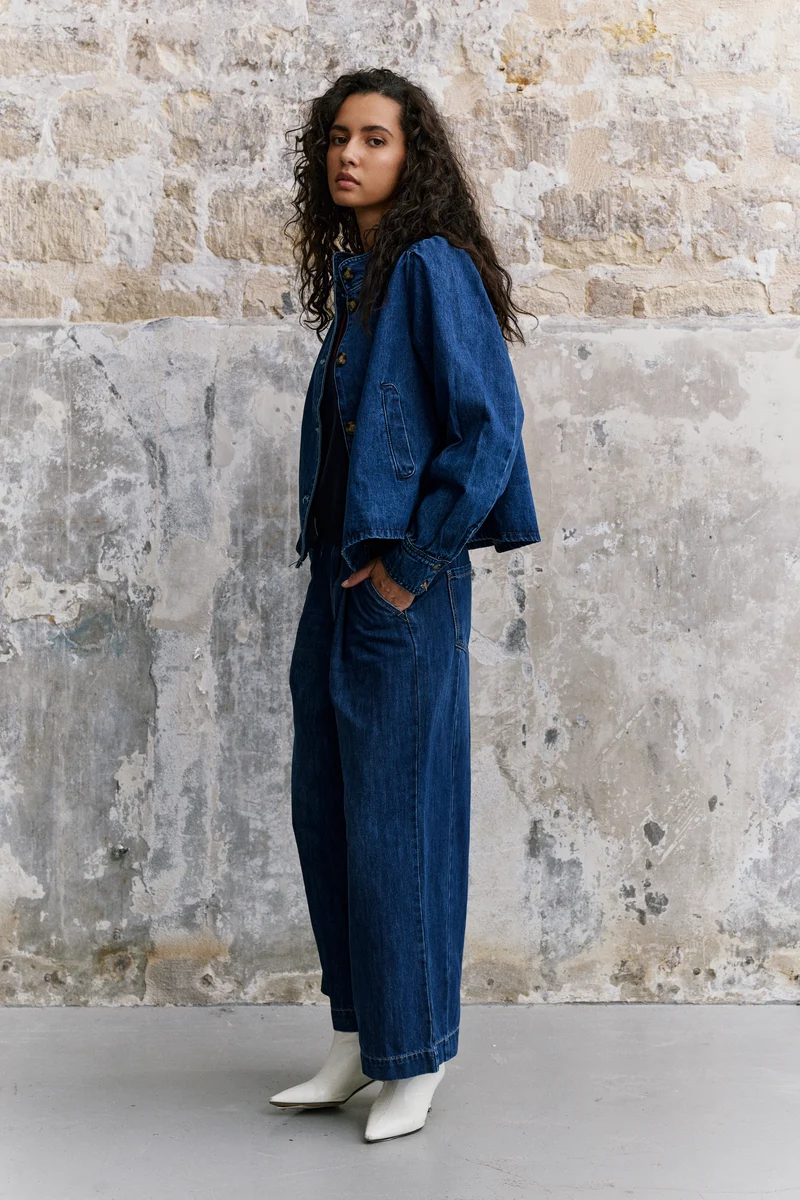 Jupe-Culotte en Jean Brut à Plis