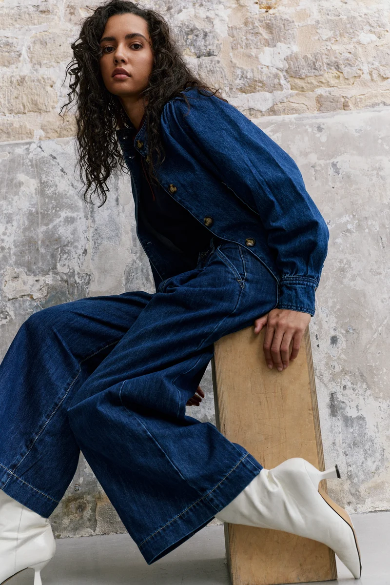 Jupe-Culotte en Jean Brut à Plis