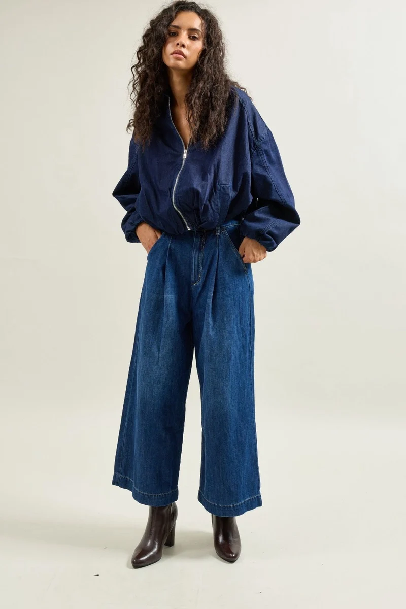 Jupe-Culotte en Jean Brut à Plis