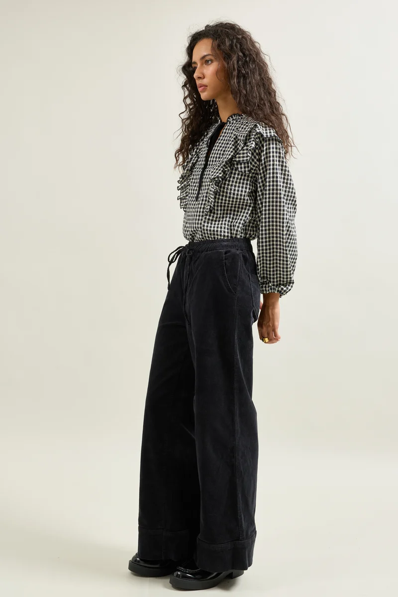 Pantalon Rose Large en Velours Côtelé