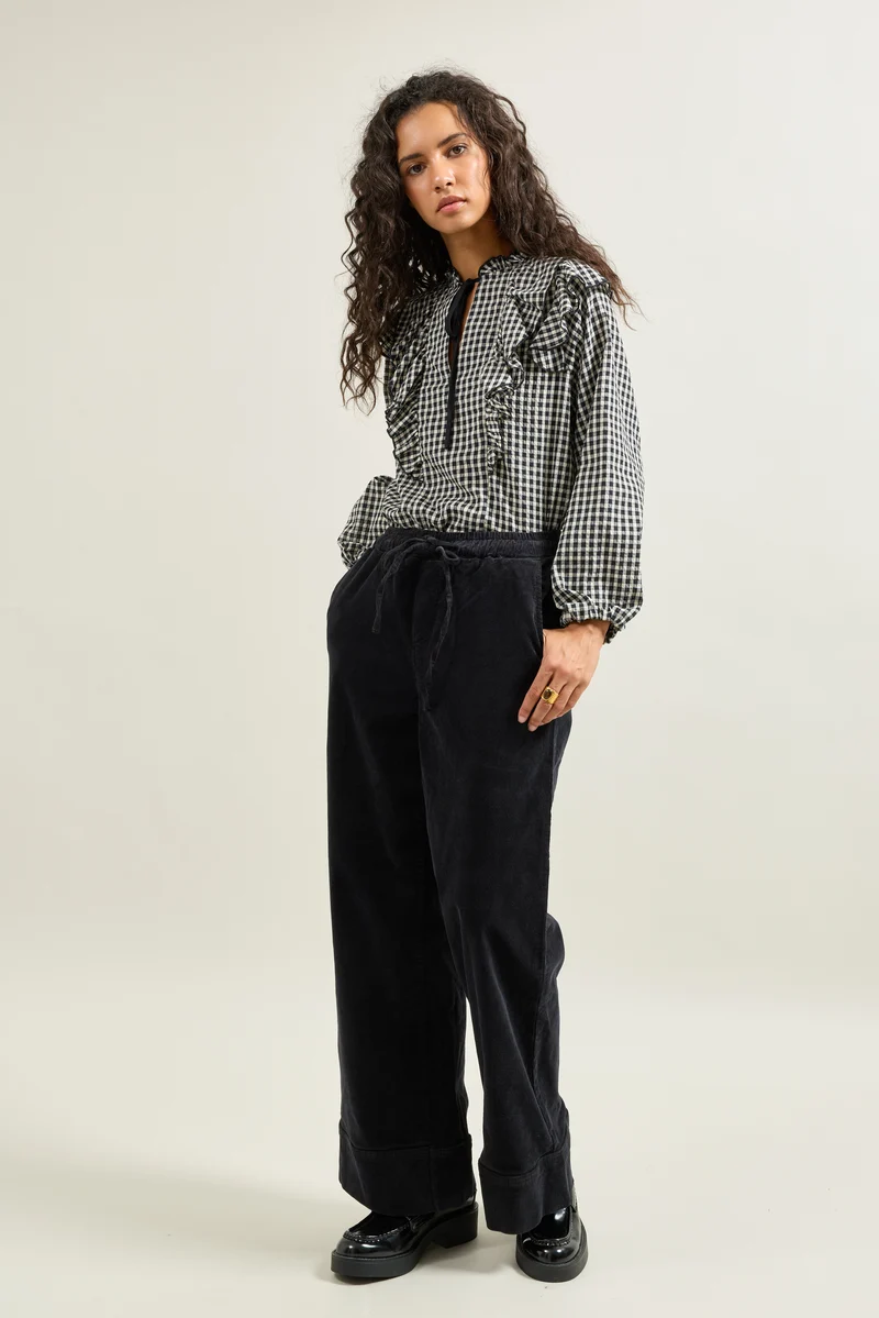 Pantalon Rose Large en Velours Côtelé