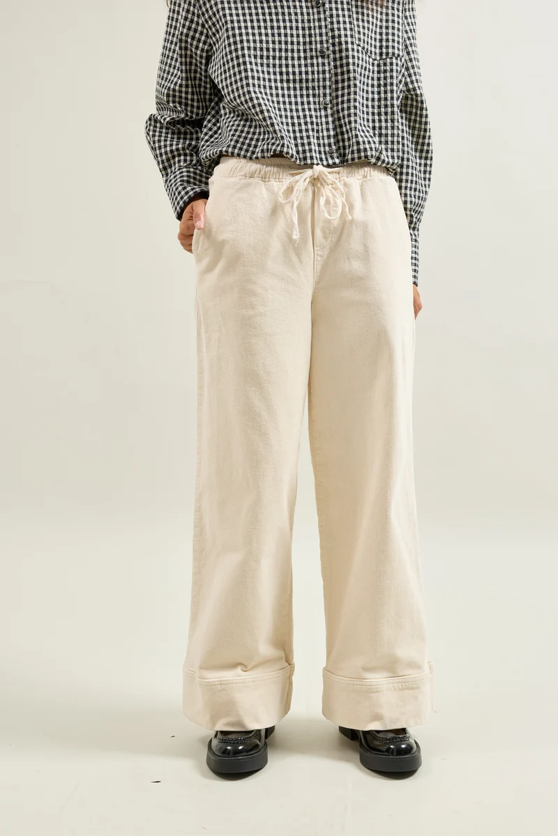 Pantalon Rose Large en Velours Côtelé