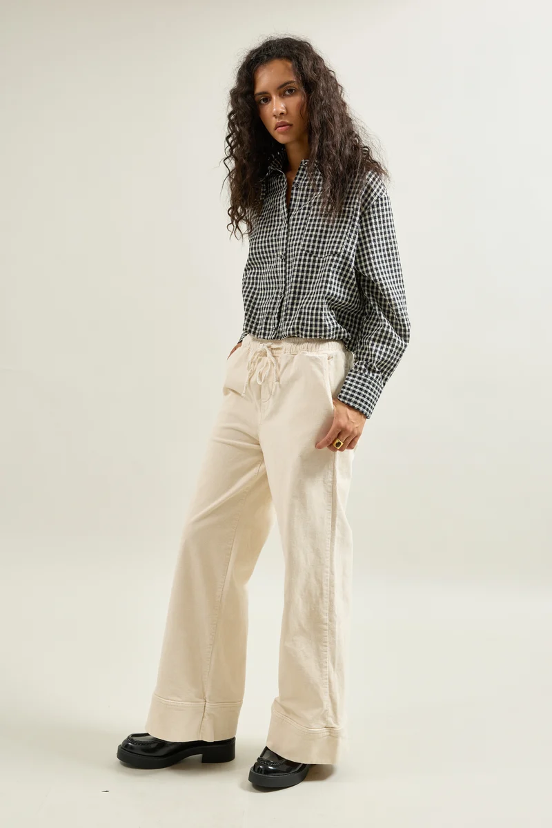 Pantalon Rose Large en Velours Côtelé