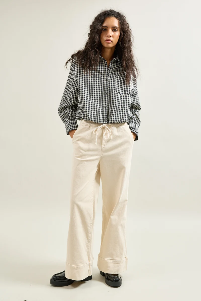 Pantalon Rose Large en Velours Côtelé
