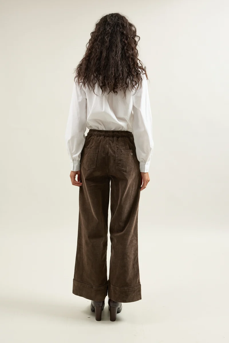 Pantalon Rose Large en Velours Côtelé