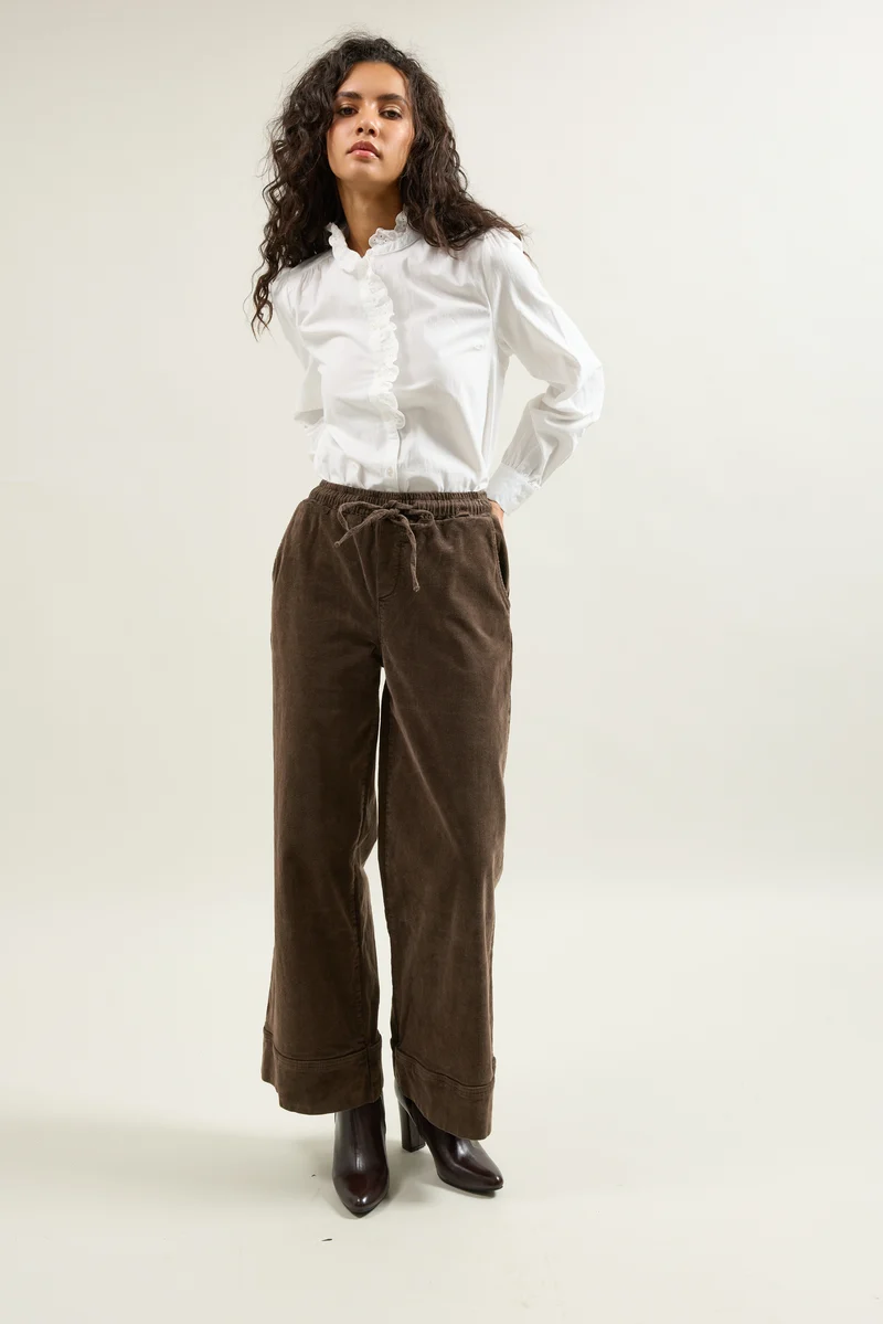 Pantalon Rose Large en Velours Côtelé