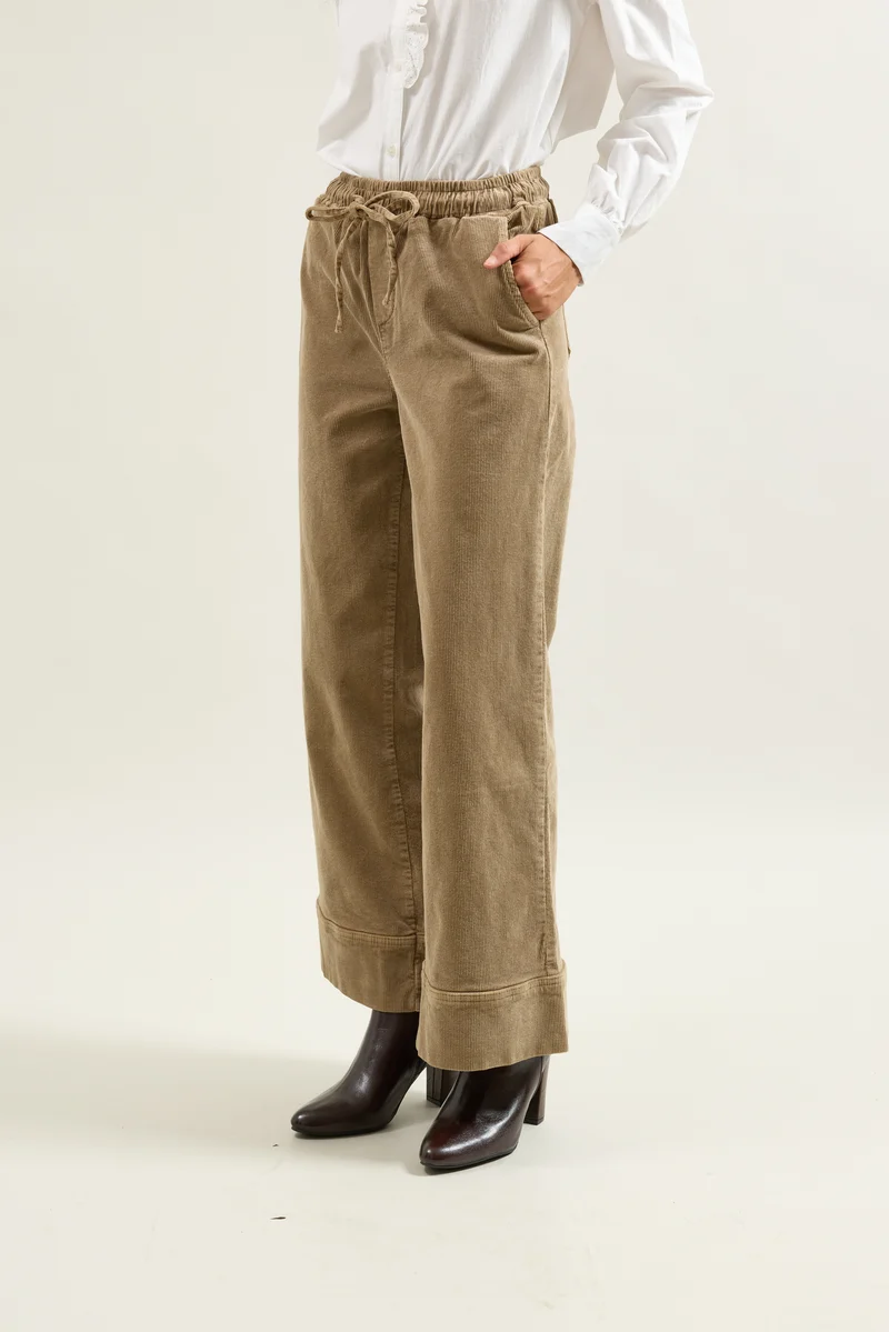 Pantalon Rose Large en Velours Côtelé