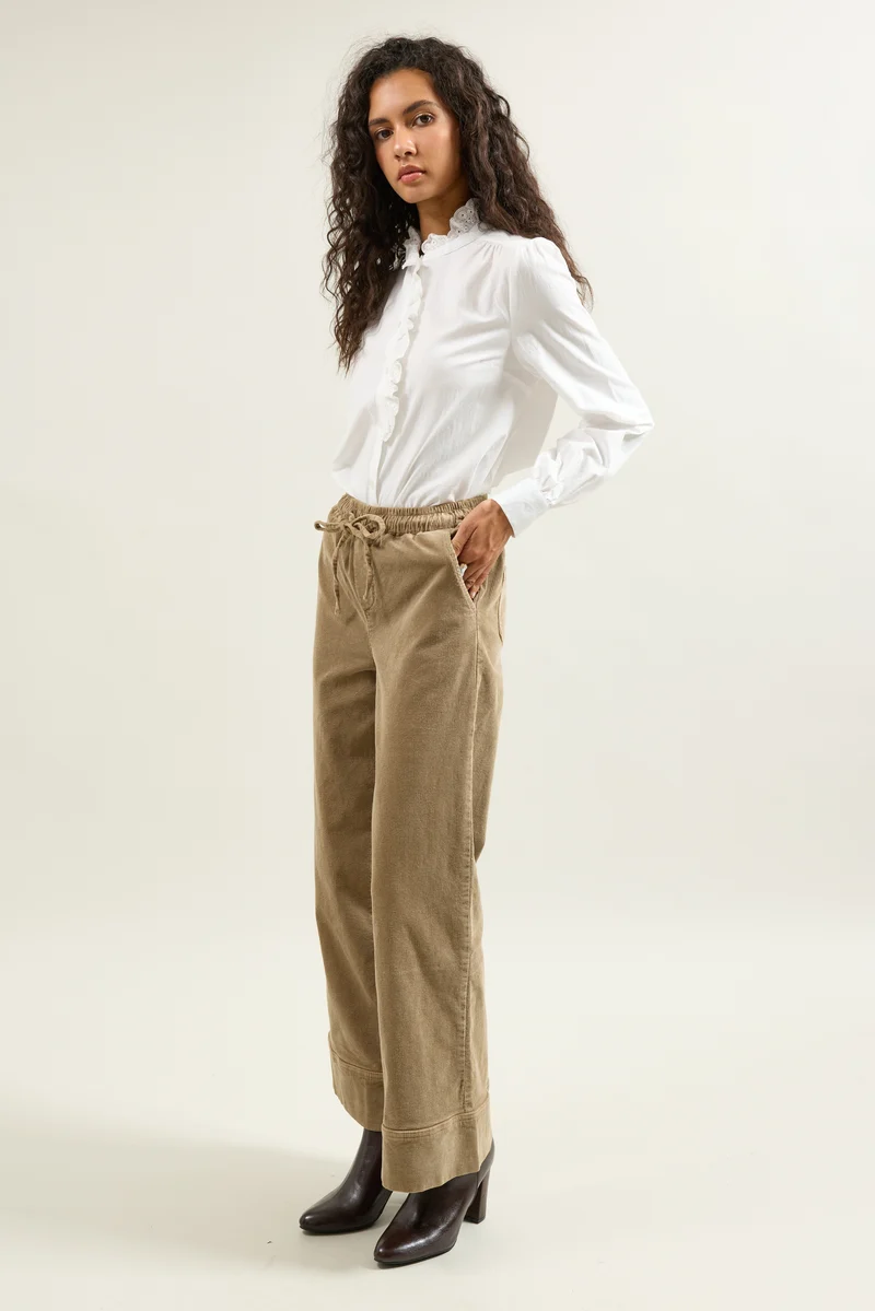 Pantalon Rose Large en Velours Côtelé