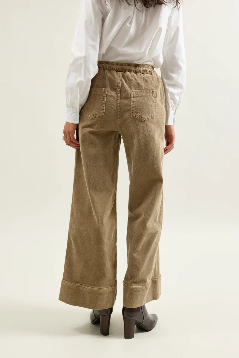 Pantalon Rose Large en Velours Côtelé