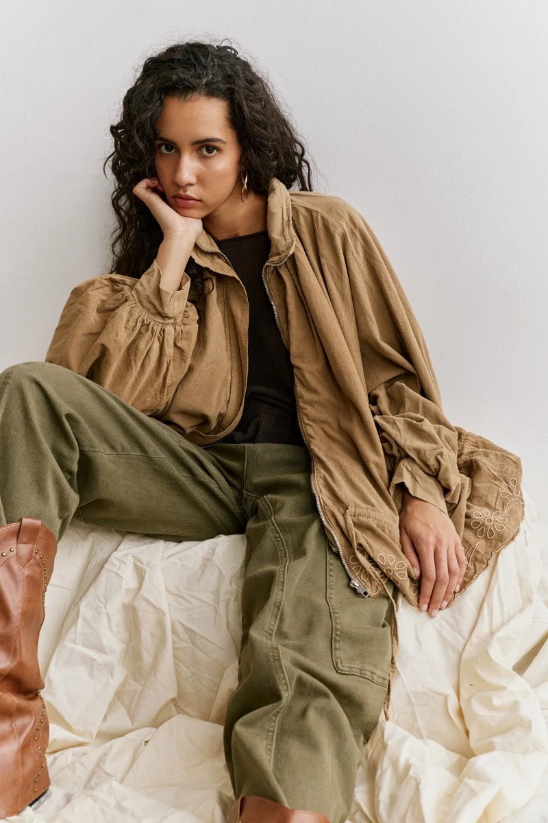 Blouson Oversize Velours Broderie Anglaise