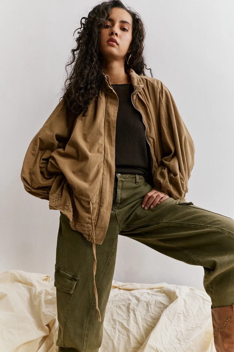 Blouson Oversize Velours Broderie Anglaise