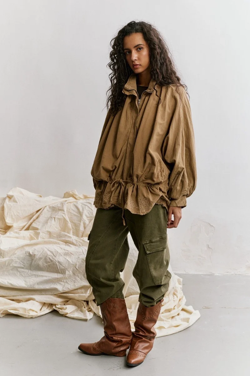 Blouson Oversize Velours Broderie Anglaise