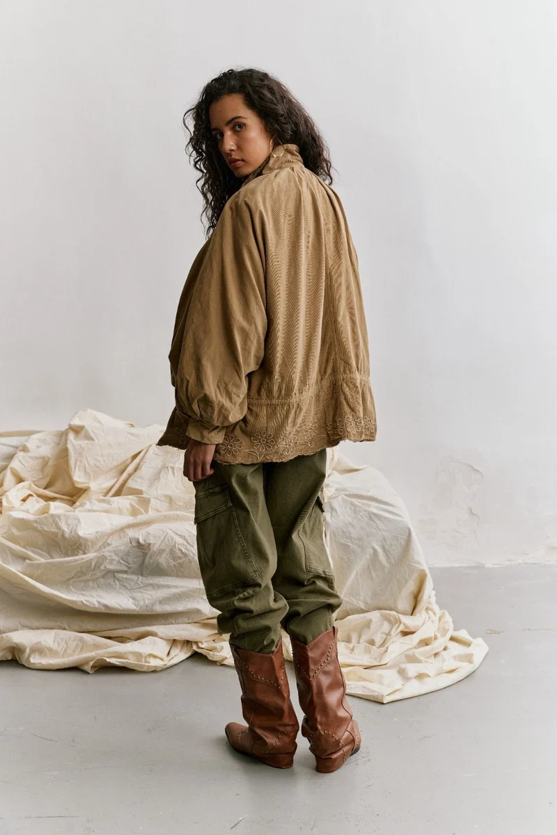 Blouson Oversize Velours Broderie Anglaise