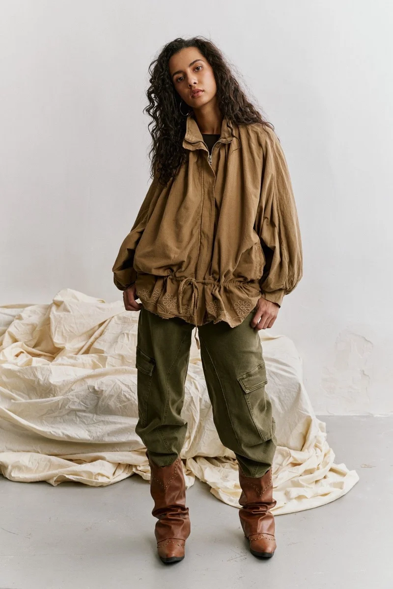 Blouson Oversize Velours Broderie Anglaise