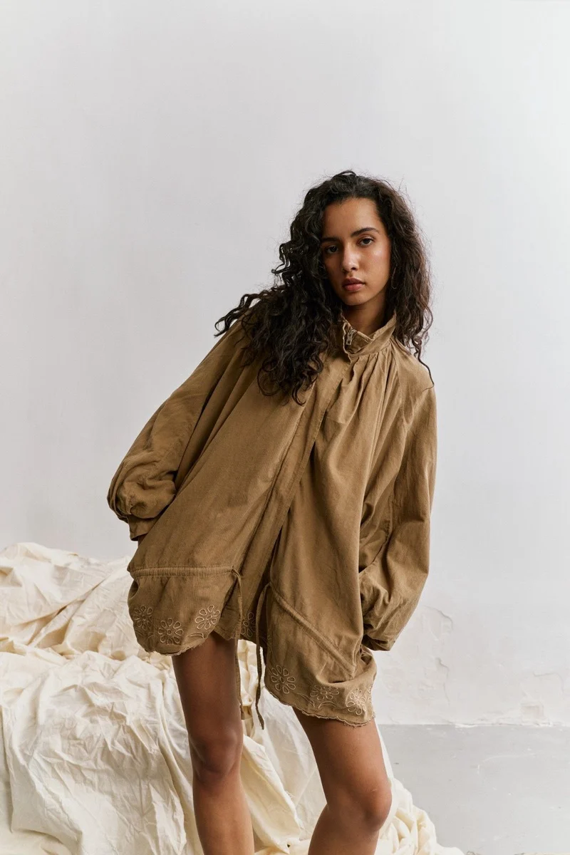 Blouson Oversize Velours Broderie Anglaise