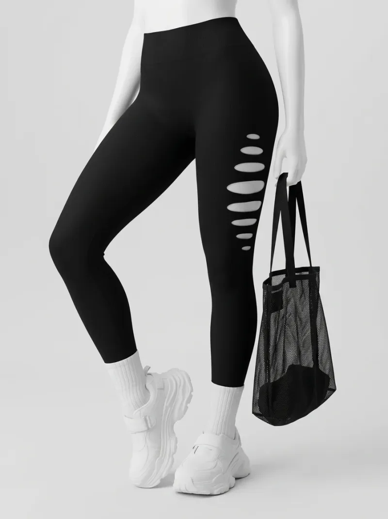 Legging fitness nylon spandex ajouré sport femme