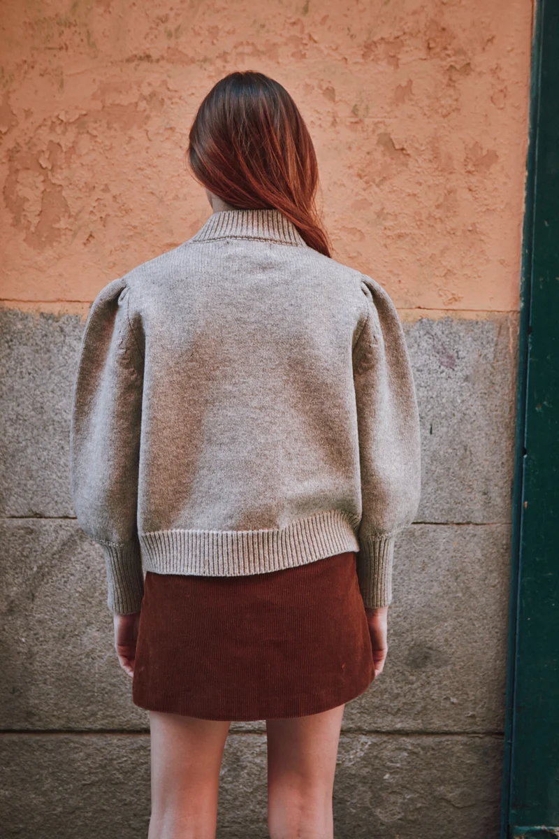 NATHALIE Puff Sleeve Sweater in Merino Wool - Beige