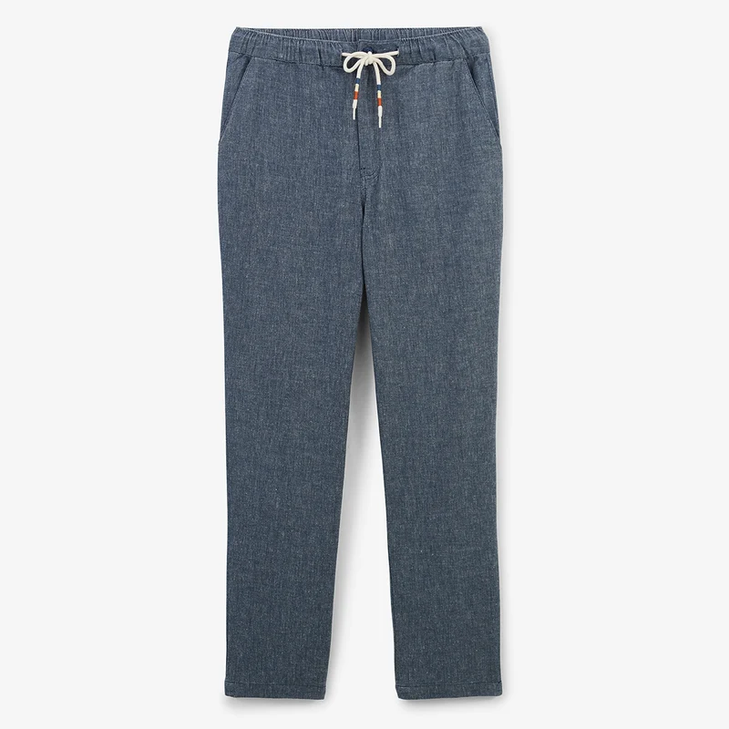 Pantalon 554 en coton et lin taille élastiquée bleu denim