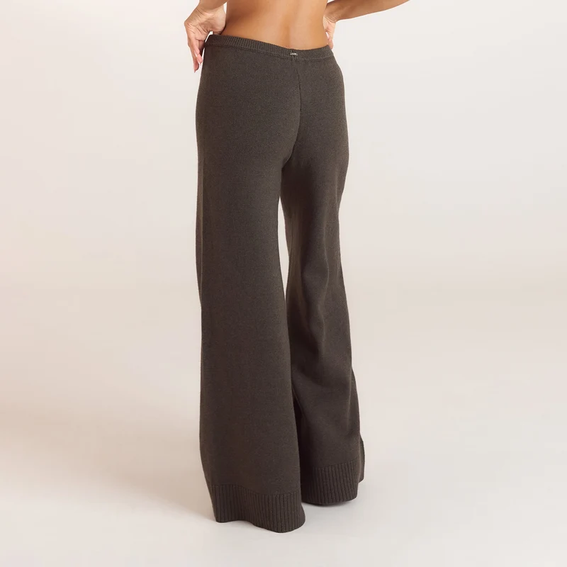 Pantalon en Maille à Ourlets Côtelés - Vert Mousse