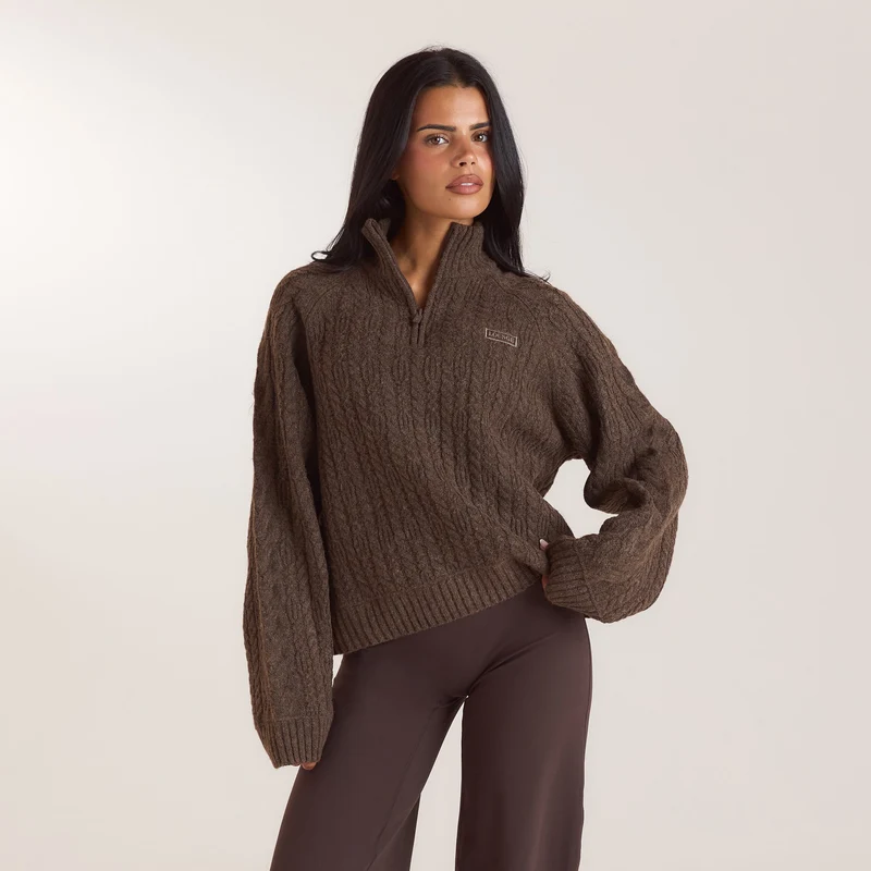 Pull en Maille à Demi-Zip - Taupe