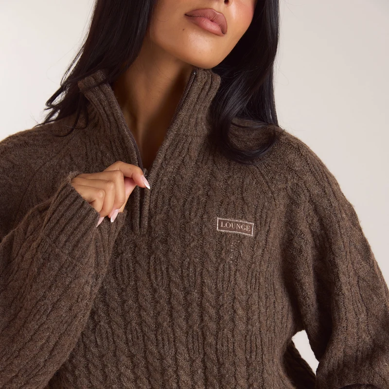 Pull en Maille à Demi-Zip - Taupe