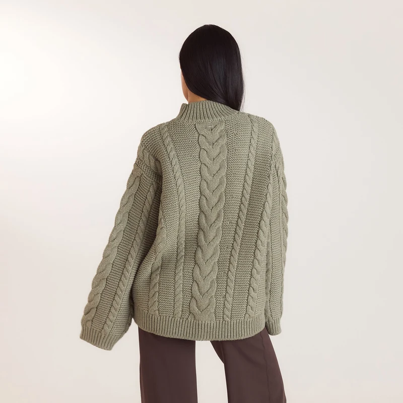Pull Torsadé Oversize - Olive