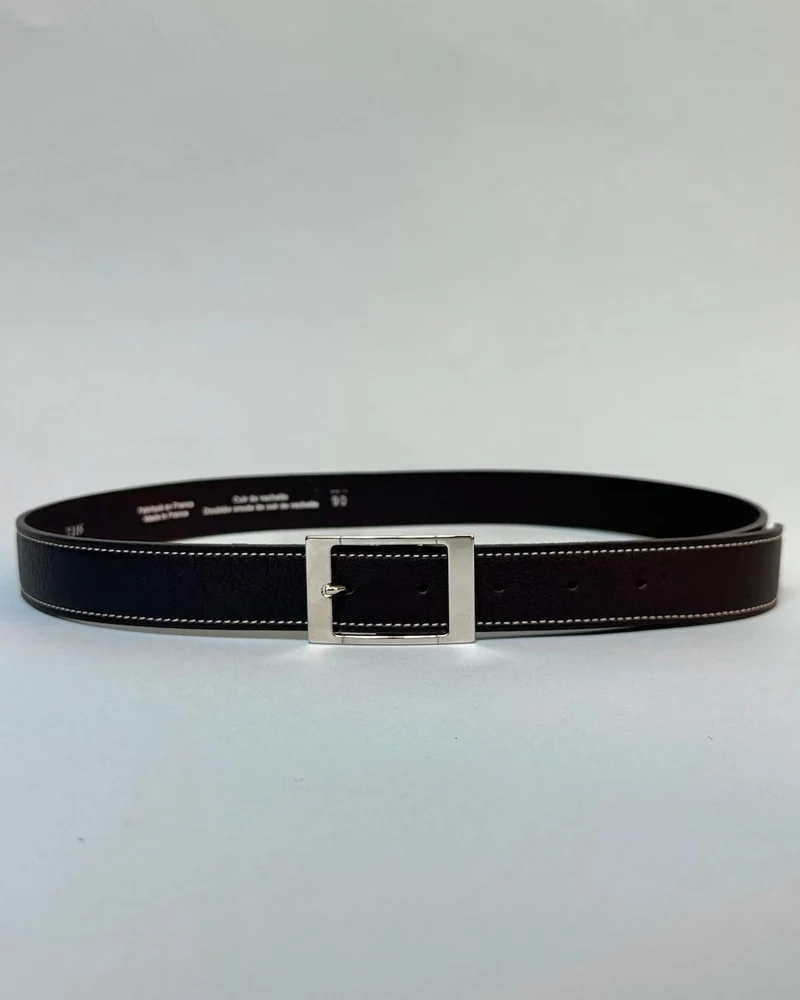 Ceinture cuir noir boucle argentée - Anne