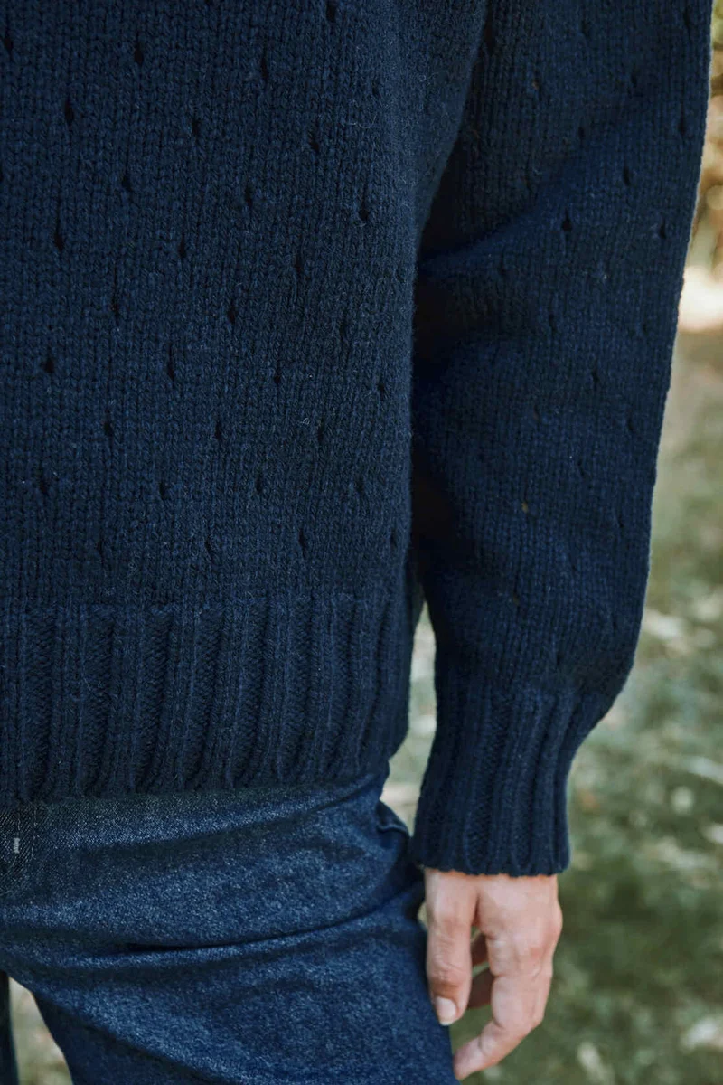 FAUSTINE Open-Weave Sweater in Merino Wool - Navy