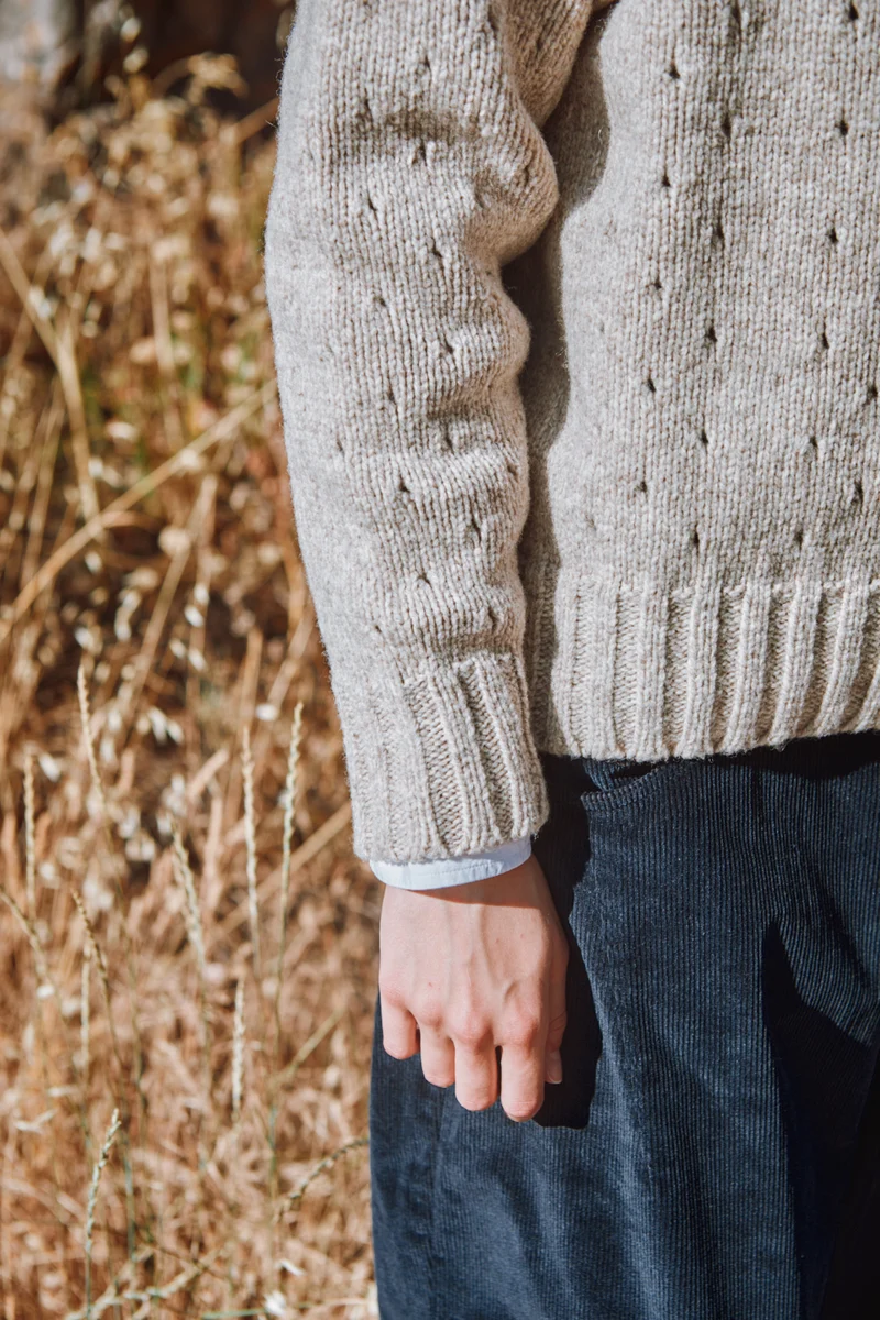 FAUSTINE Open-Weave Sweater in Merino Wool - Beige