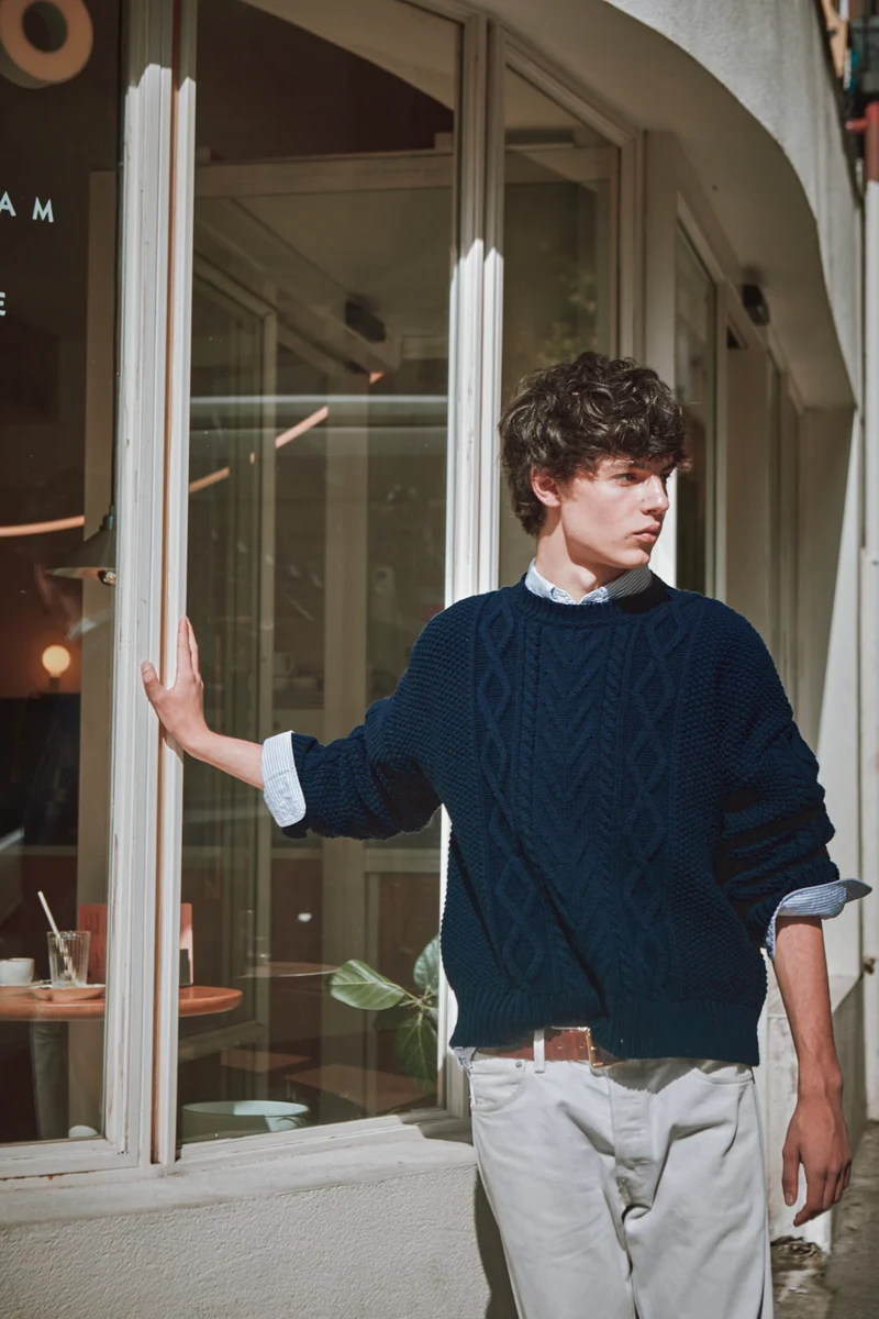 ROGER Irish Sweater for Men in Merino Wool - Navy