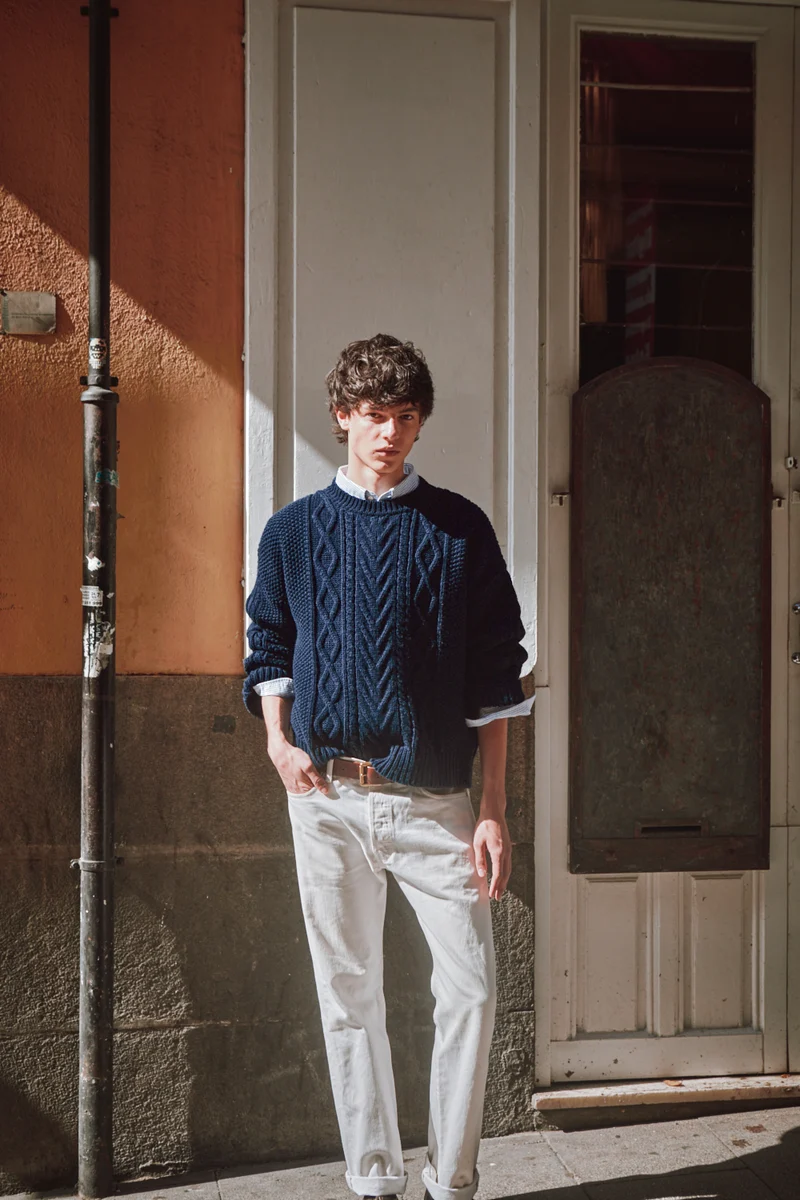 ROGER Irish Sweater for Men in Merino Wool - Navy
